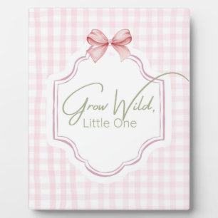 Grow Wild Little One   Pink Gingham Bow Kinderzimm Fotoplatte