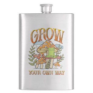 "Grow your own way"   Frosch und Pilze vermitteln Flachmann