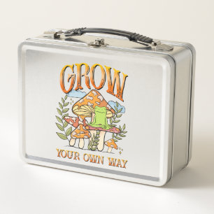 "Grow your own way"   Frosch und Pilze vermitteln Metall Brotdose