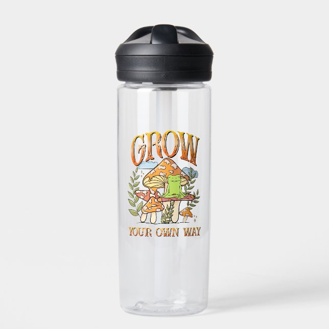 "Grow your own way" | Frosch und Pilze vermitteln Trinkflasche (Vorderseite)