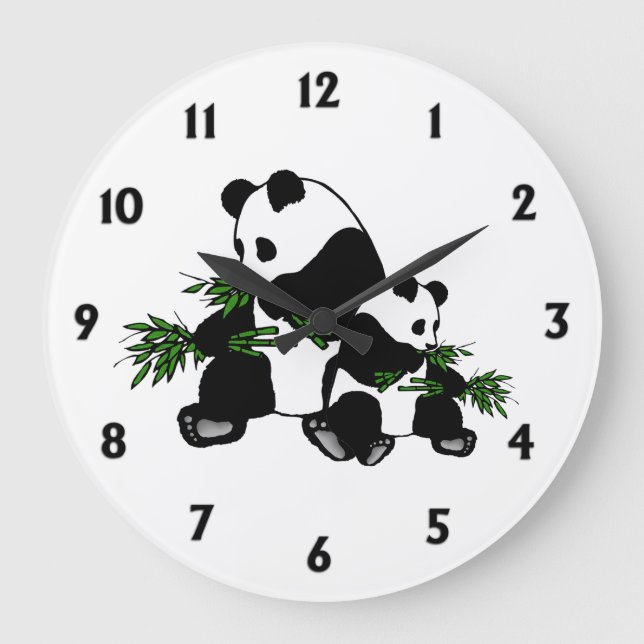 Growing Up Panda Black Numbers Large Clock Große Wanduhr (Vorderseite)