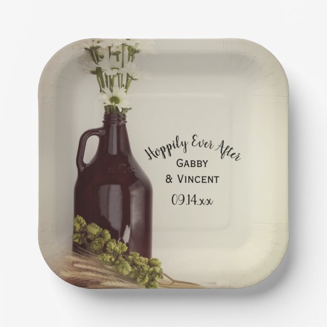 Growler Hops Daisies hoffentlich je nach Hochzeit Pappteller (Vorderseite)
