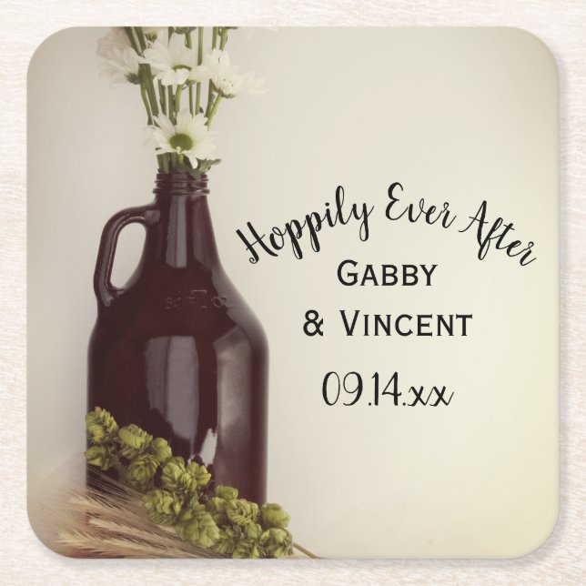 Growler, Hops und Daisies Brewery Wedding Rechteckiger Pappuntersetzer (Vorderseite)