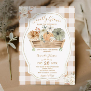 Grown Fall Pumpkin Gingham Baby Shower Einladung