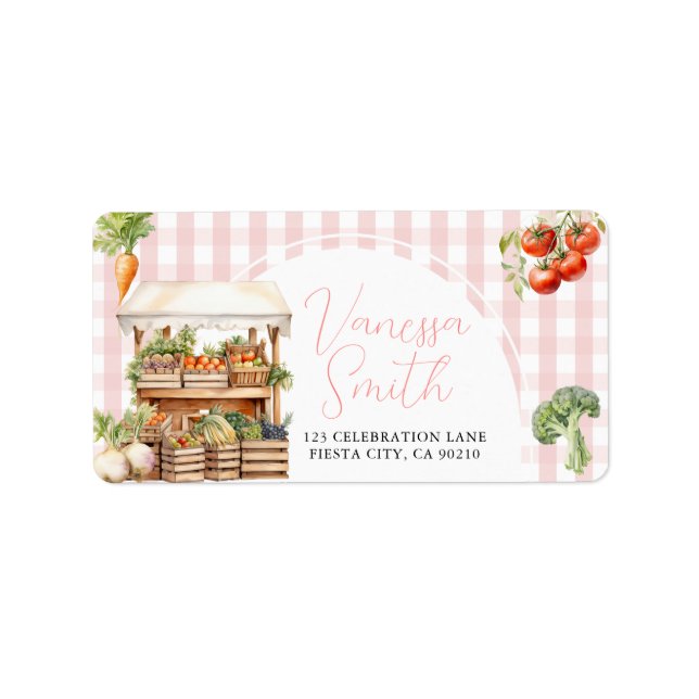 Grown Fresh Market Baby Shower Gingham Adressaufkleber (Vorne)