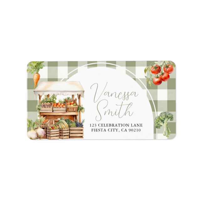 Grown Fresh Market Baby Shower Gingham Adressaufkleber (Vorne)