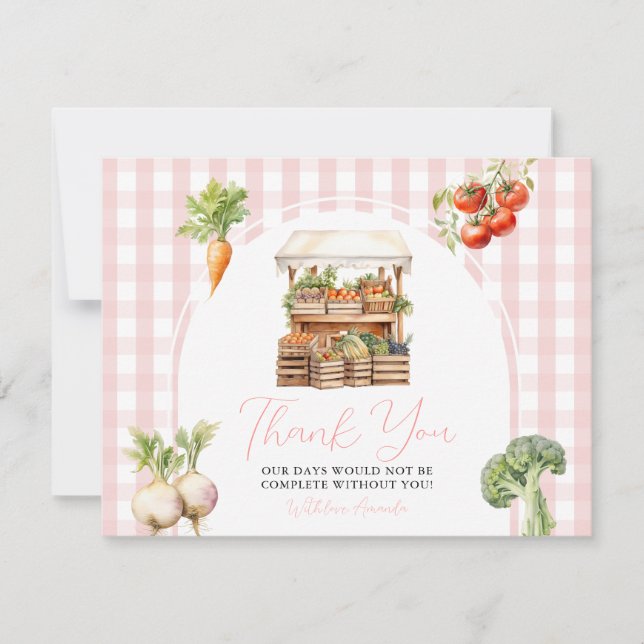 Grown Fresh Market Baby Shower Gingham Dankeskarte (Vorderseite)