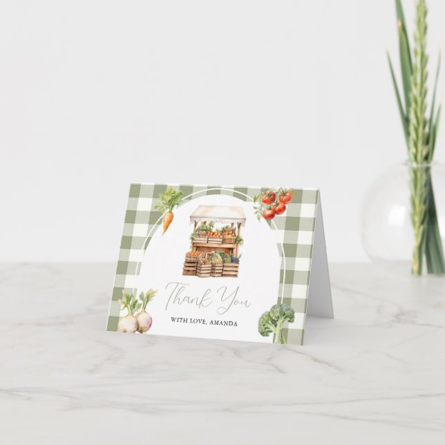 Grown Fresh Market Baby Shower Gingham Dankeskarte (Vorderseite)