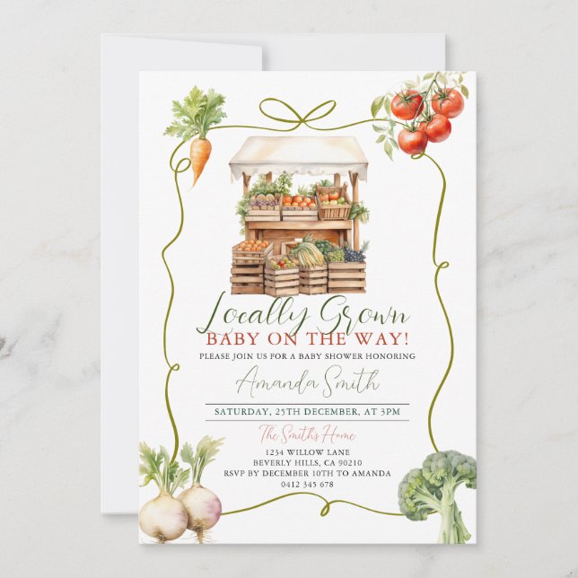 Grown Fresh Market Baby Shower Gingham Einladung (Vorderseite)