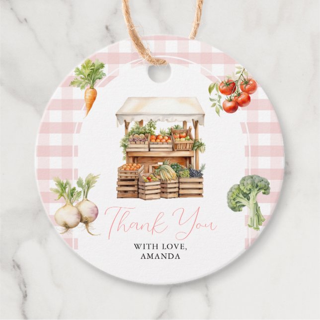 Grown Fresh Market Baby Shower Gingham Geschenkanhänger (Vorderseite)