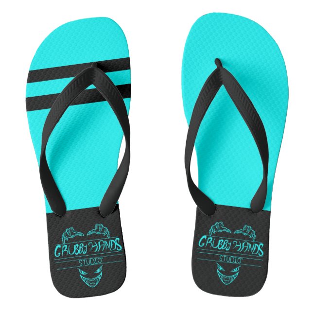 Grubby Hands Studio Cyan und Black Flip Flops (Fußbett)