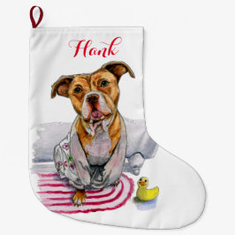 Gruben-Stier-Hund in BademantelWatercolor Großer Weihnachtsstrumpf