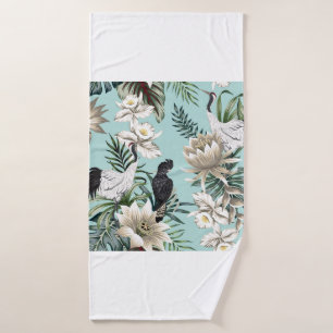 Grue vintage tropicale, perroquet, lotus flowe