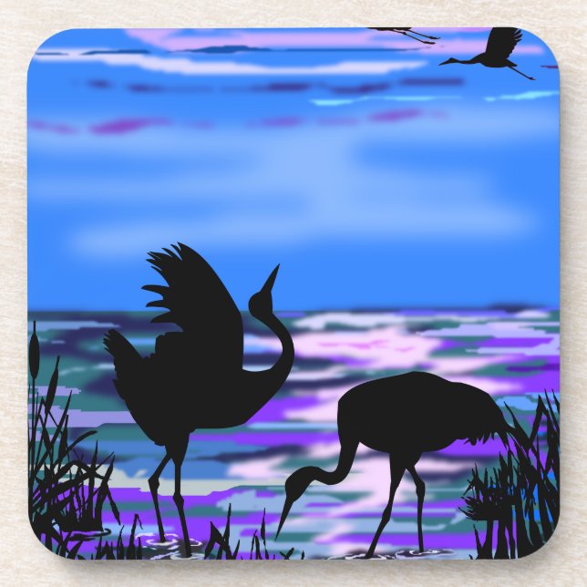 Grues Amour Oiseau Danse Dessous de verre Lac Suns (Devant)