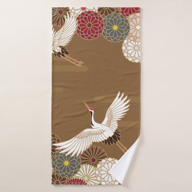 Grues et chrysanthèmes japonais traditionnel pat (Serviette de bain)