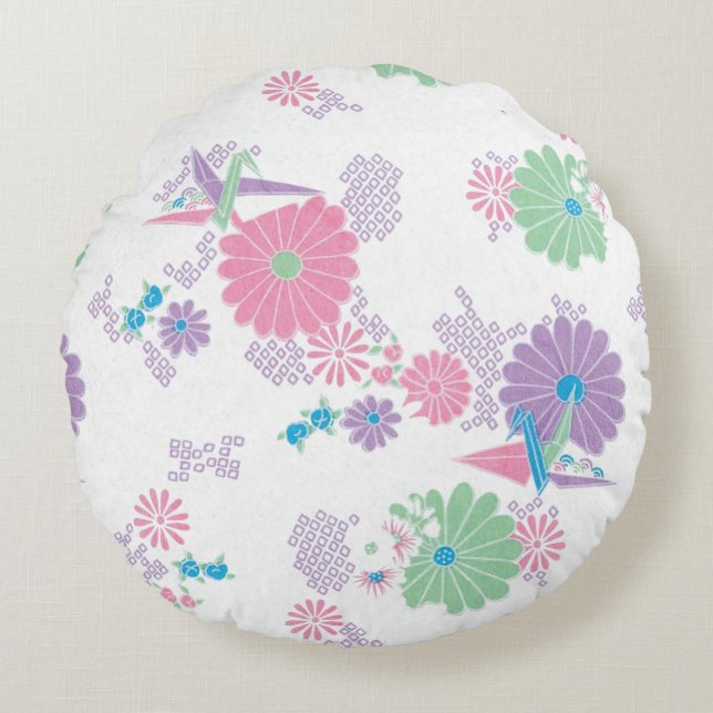 Grues et Coussin rond en papier Origami (Devant)