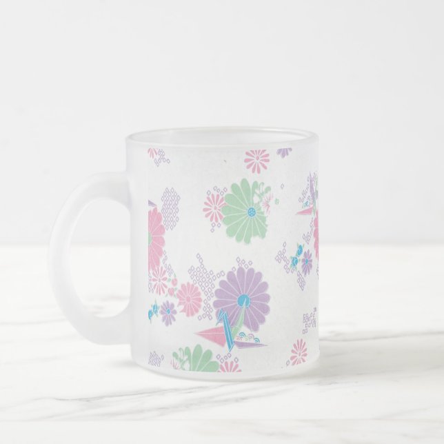 Grues et fleurs en papier à l'origami Grues et Mug (Gauche)