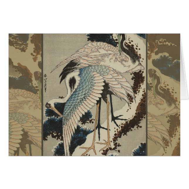 Grues sur un pin couvert de neige Hokusai (Devant horizontal)