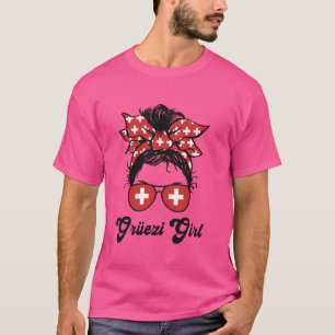 Grüezi Mädchen Schweiz Flagge Unordentlicher Knote T-Shirt