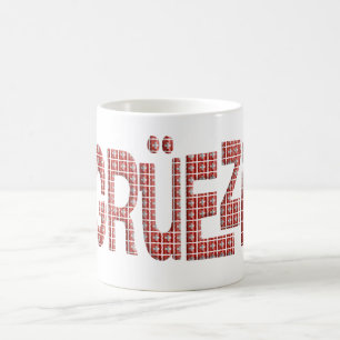 Grüezi mit einer Überlagerung von Schweizer Flagge Kaffeetasse
