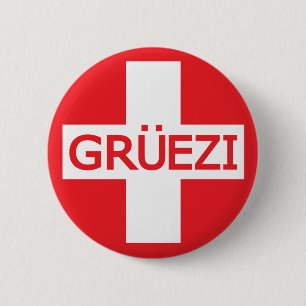 Gruezi Switzerland Flag Button