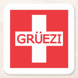 Gruezi Switzerland Flag Rechteckiger Pappuntersetzer