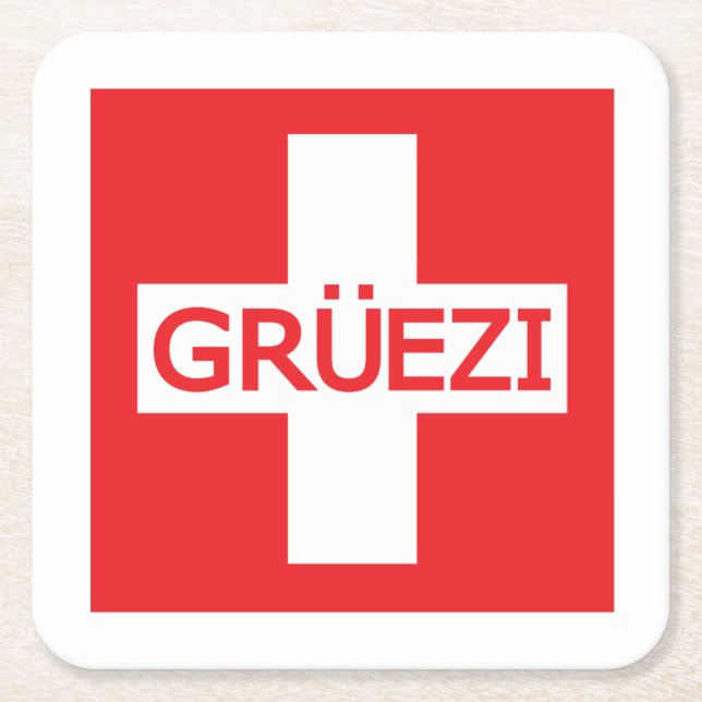 Gruezi Switzerland Flag Rechteckiger Pappuntersetzer (Vorderseite)