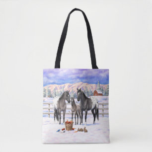 Grulla Gray Appaloosa Pferde auf einem schneebedec Tasche