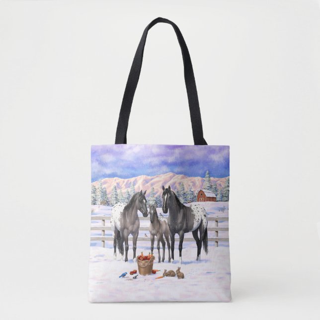 Grulla Gray Appaloosa Pferde auf einem schneebedec Tasche (Vorderseite)