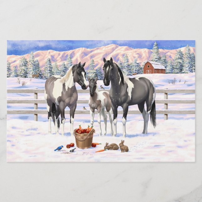 Grulla Pinto Gray Paint Horses on Winter Farm (Vorderseite)
