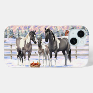 Grulla Pinto Gray Paint Horses on Winter Farm Case-Mate iPhone Hülle