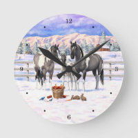 Grulla Pinto Gray Paint Horses on Winter Farm