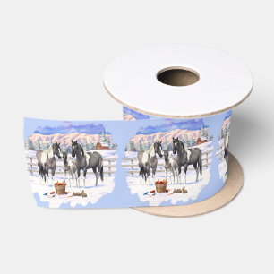 Grulla Pinto Gray Paint Horses on Winter Farm Satinband