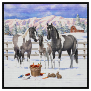 Grulla Pinto Gray Paint Horses on Winter Farm Stoff