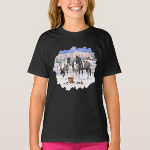 Grulla Pinto Gray Paint Horses on Winter Farm T-Shirt