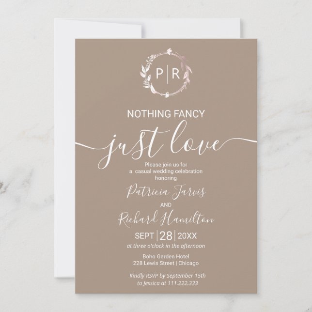 Grullo Monogram Calligrafy Foto Wedding Einladung (Vorderseite)