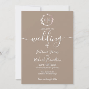 Grullo Monogram Calligrafy Foto Wedding Einladung