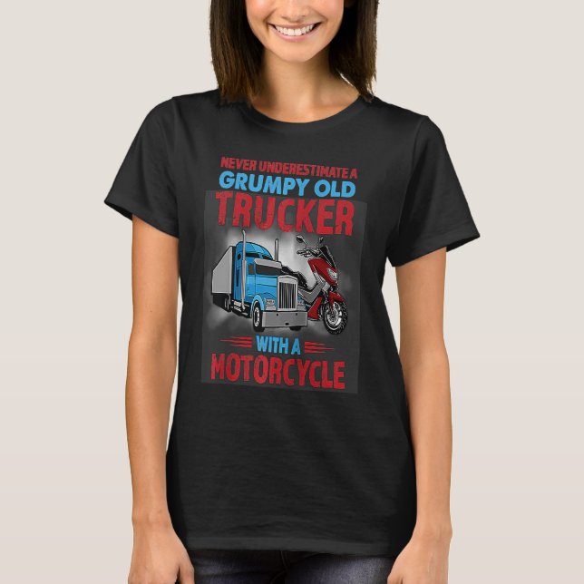 Grumpiger alter LKW mit Motorrad-LKW-Fahrer T-Shirt (Vorderseite)