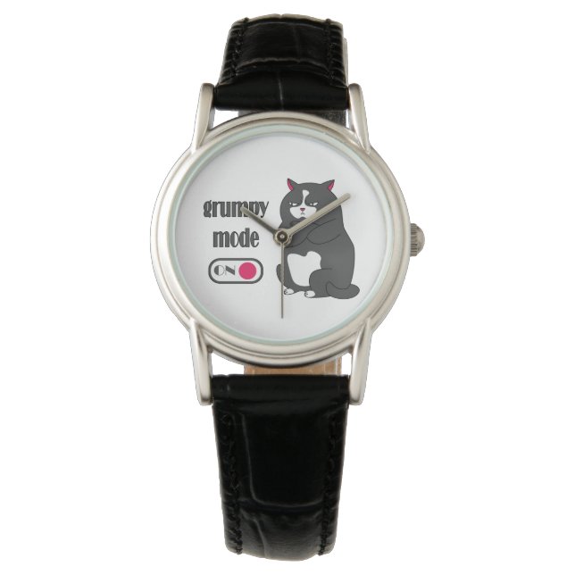 Grumpiger Modus bei lustiger, dicker Katze Armbanduhr (Vorderseite)