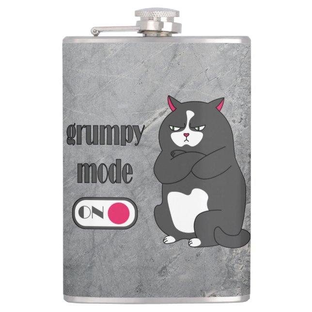 Grumpiger Modus bei lustiger, dicker Katze Flachmann (Vorderseite)