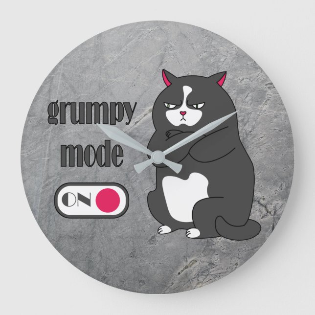 Grumpiger Modus bei lustiger, dicker Katze Große Wanduhr (Vorderseite)