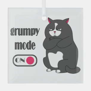 Grumpiger Modus bei lustiger, dicker Katze Ornament Aus Glas