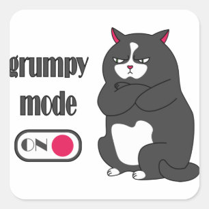 Grumpiger Modus bei lustiger, dicker Katze Quadratischer Aufkleber