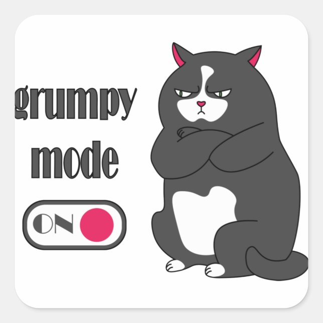 Grumpiger Modus bei lustiger, dicker Katze Quadratischer Aufkleber (Vorderseite)