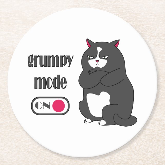 Grumpiger Modus bei lustiger, dicker Katze Runder Pappuntersetzer (Vorderseite)