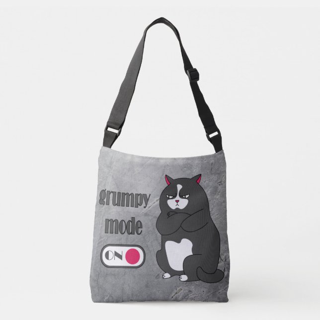 Grumpiger Modus bei lustiger, dicker Katze Tragetaschen Mit Langen Trägern (Vorderseite)