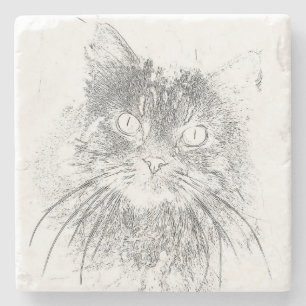 Grumpy Angel Cat Face Kontur Steinuntersetzer