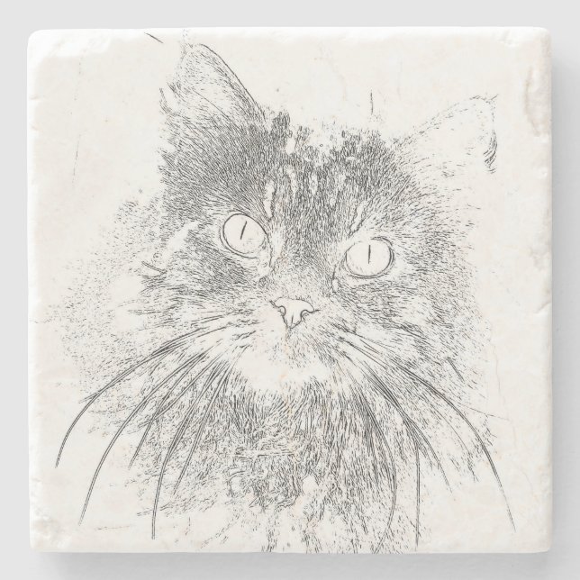 Grumpy Angel Cat Face Kontur Steinuntersetzer (Vorderseite)