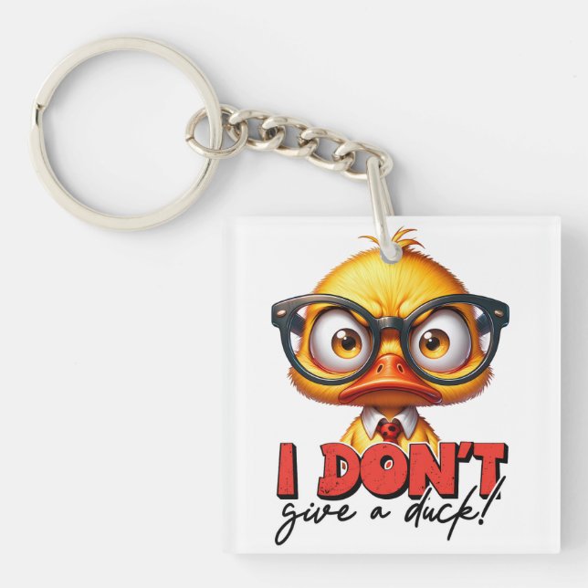 Grumpy Angry Duck Wear Glasses Funny Sprichwort Schlüsselanhänger (Vorderseite)