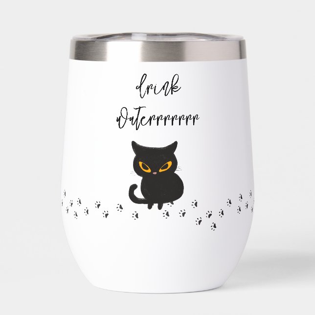 Grumpy Black Cat Drink Water Rappel (Arrière)